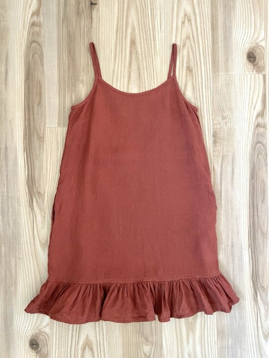 notPERFECTLINEN Dresses & Skirts - Not Perfect Linen 100% Linen Ruffle Hem Mini Dress Sleeveless Rust size Small